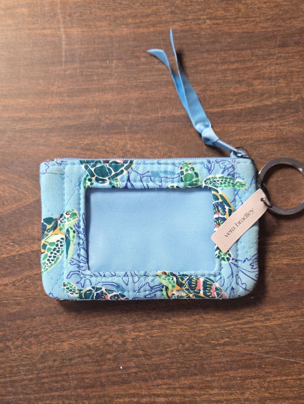 Vera Bradley Light Blue Turtle Print ID Wallet with Key Ring